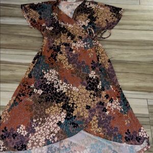 Floral Wrap Dress with Brown Multicolor Design